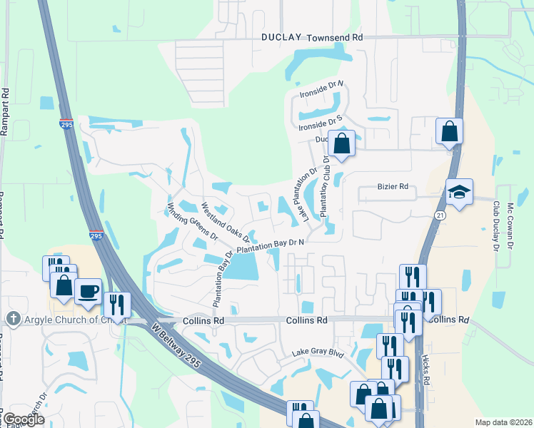 map of restaurants, bars, coffee shops, grocery stores, and more near 6357 Litman Drive in Jacksonville