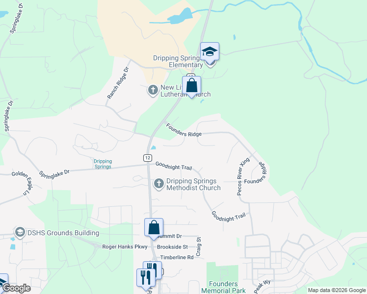 map of restaurants, bars, coffee shops, grocery stores, and more near 155 Senna Drive in Dripping Springs