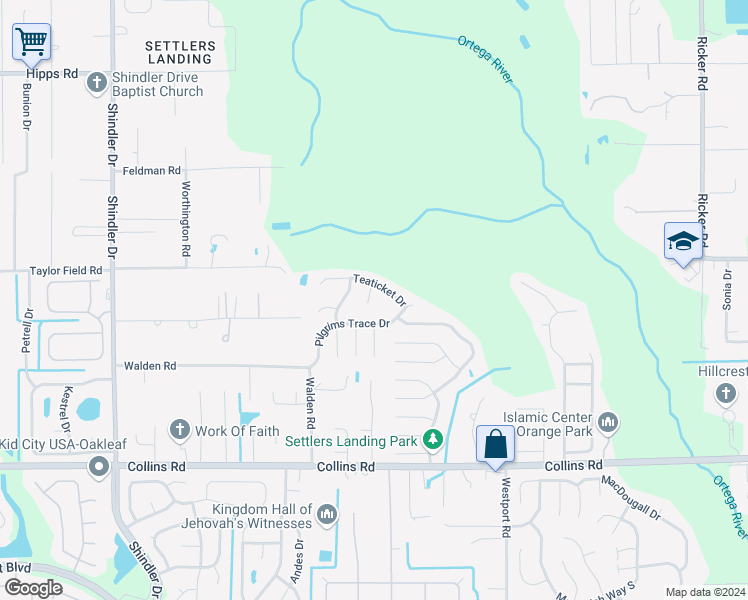 map of restaurants, bars, coffee shops, grocery stores, and more near 7537 Teaticket Court in Jacksonville