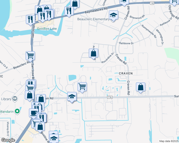 map of restaurants, bars, coffee shops, grocery stores, and more near 9139 Tejas Court in Jacksonville