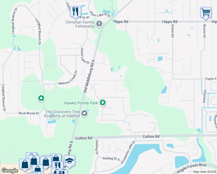 map of restaurants, bars, coffee shops, grocery stores, and more near 9690 Taylor Field Road in Jacksonville
