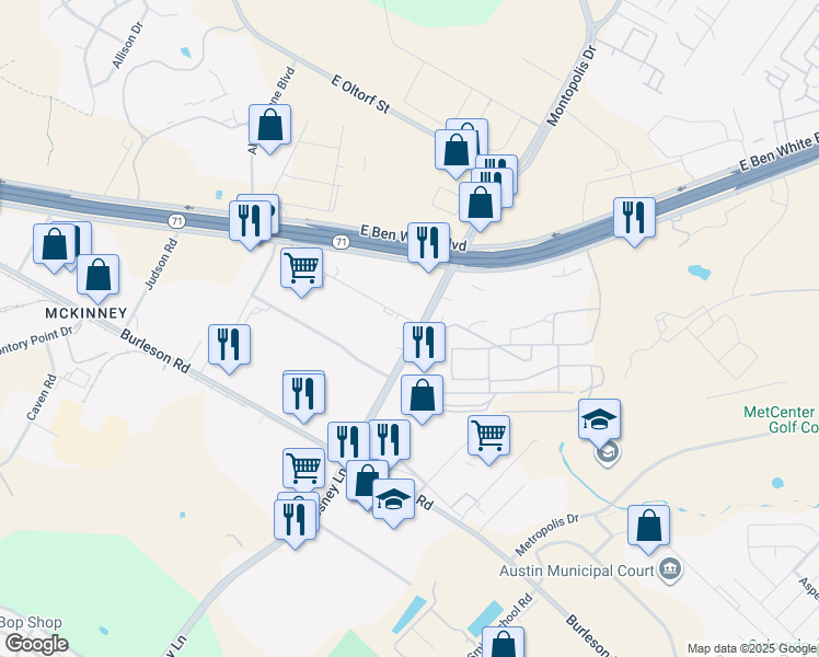 map of restaurants, bars, coffee shops, grocery stores, and more near 3300 Montopolis Drive in Austin