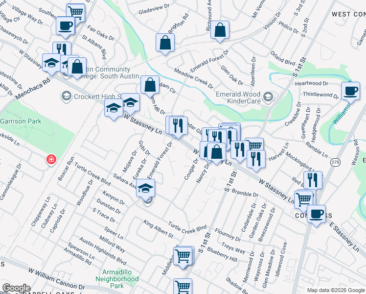 map of restaurants, bars, coffee shops, grocery stores, and more near in Austin