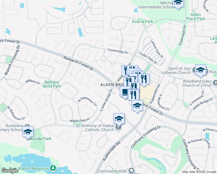 map of restaurants, bars, coffee shops, grocery stores, and more near 6 Orchard Dale Circle in Spring