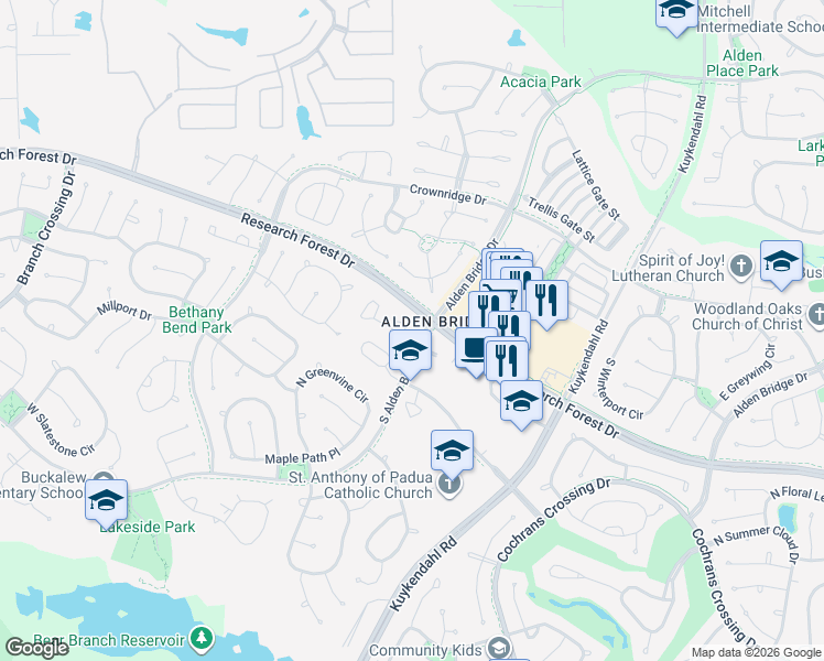 map of restaurants, bars, coffee shops, grocery stores, and more near 6 Orchard Dale Circle in Spring