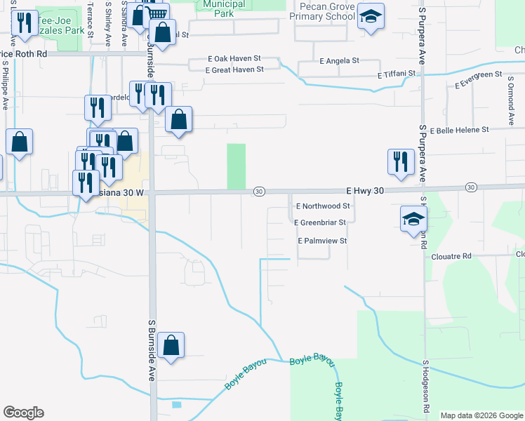 map of restaurants, bars, coffee shops, grocery stores, and more near 2681 Louis Marie Avenue in Gonzales