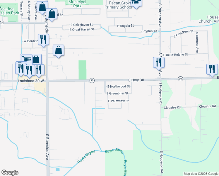map of restaurants, bars, coffee shops, grocery stores, and more near 1007 East Northwood Street in Gonzales