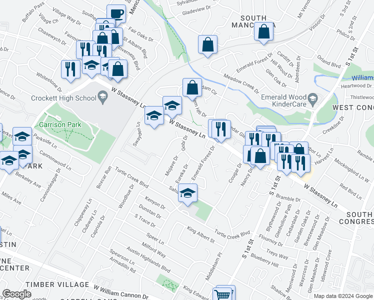 map of restaurants, bars, coffee shops, grocery stores, and more near 1114 Gobi Drive in Austin