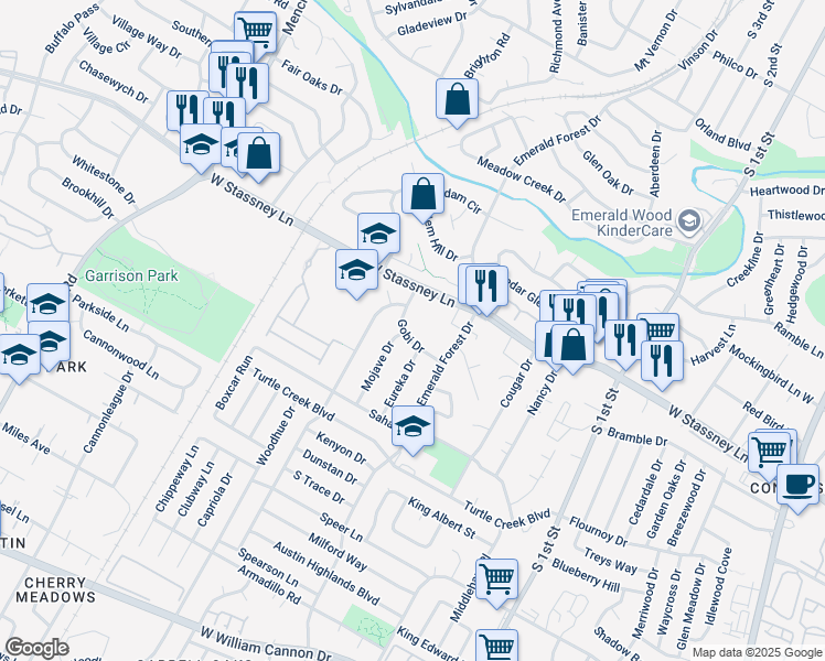 map of restaurants, bars, coffee shops, grocery stores, and more near 1114 Gobi Drive in Austin
