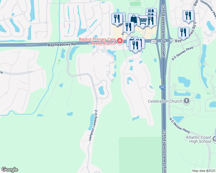 map of restaurants, bars, coffee shops, grocery stores, and more near 8793 Brighton Hill Circle East in Jacksonville