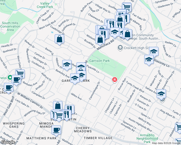 map of restaurants, bars, coffee shops, grocery stores, and more near 1912 Cannonwood Lane in Austin