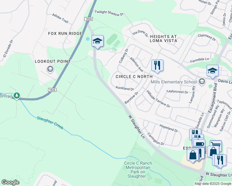 map of restaurants, bars, coffee shops, grocery stores, and more near 6917 Barstow Court in Austin