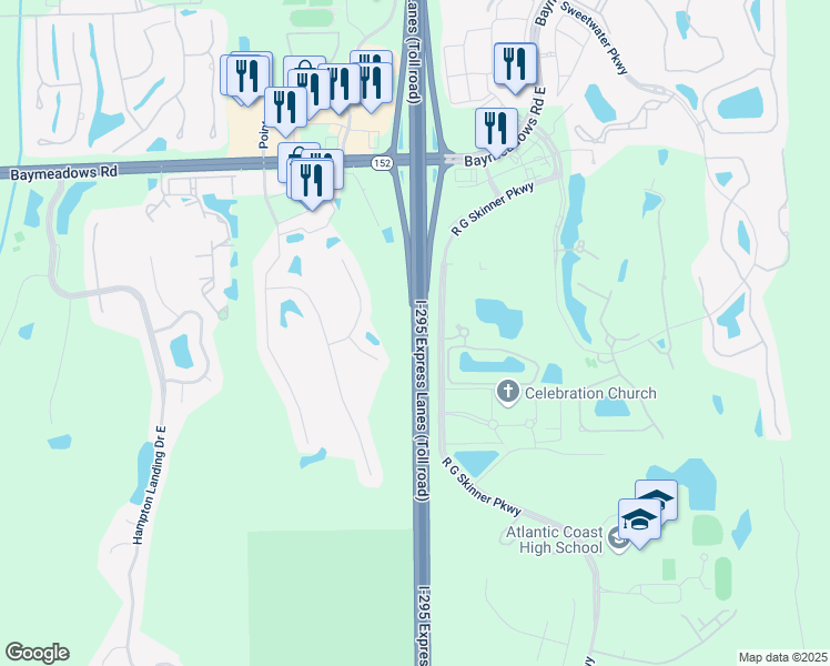 map of restaurants, bars, coffee shops, grocery stores, and more near Highway 9A in Jacksonville