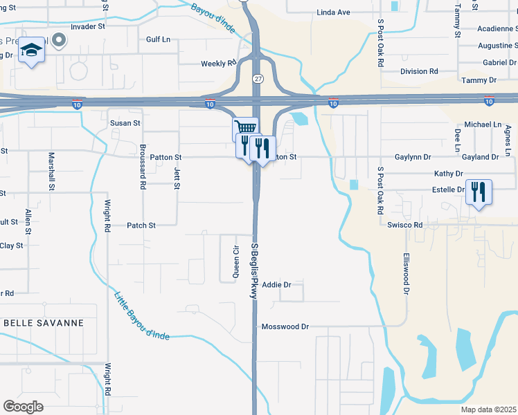 map of restaurants, bars, coffee shops, grocery stores, and more near 2979 Beglis Parkway in Sulphur