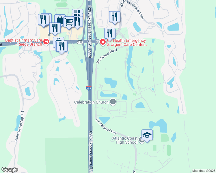 map of restaurants, bars, coffee shops, grocery stores, and more near 11251 Campfield Drive in Jacksonville