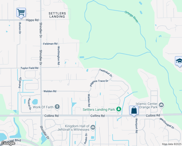 map of restaurants, bars, coffee shops, grocery stores, and more near 8264 Teaticket Drive in Jacksonville