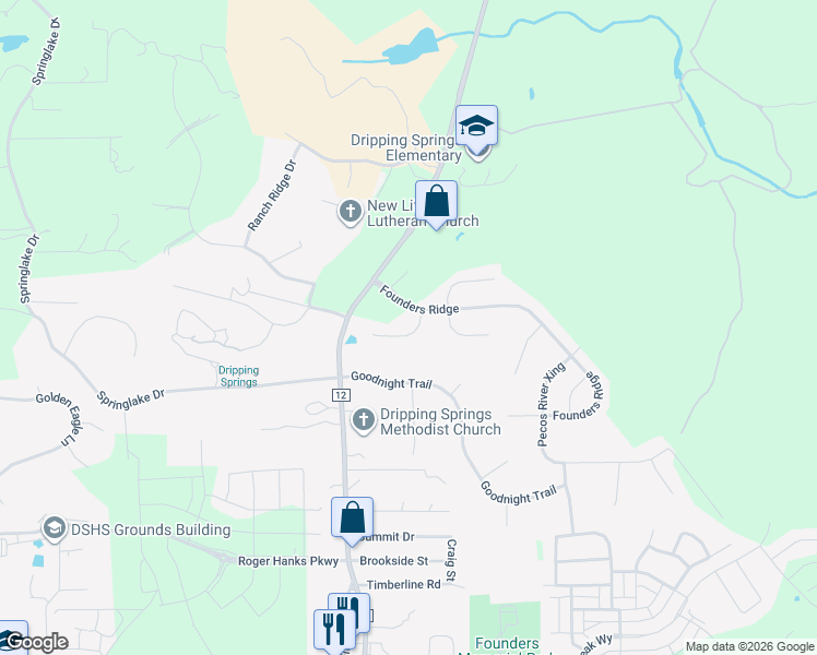 map of restaurants, bars, coffee shops, grocery stores, and more near 155 Senna Drive in Dripping Springs
