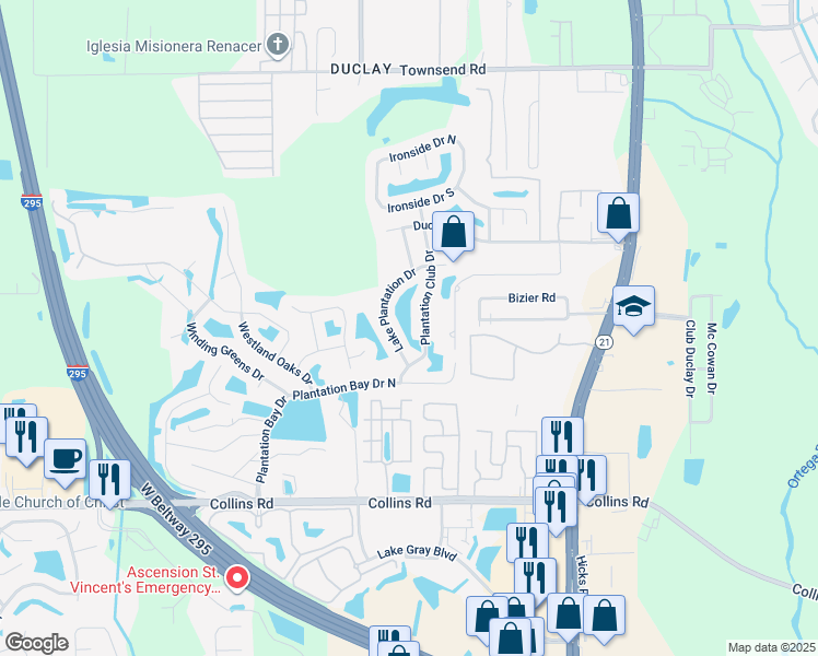 map of restaurants, bars, coffee shops, grocery stores, and more near in Jacksonville