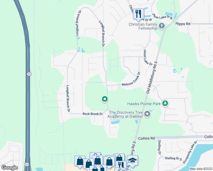 map of restaurants, bars, coffee shops, grocery stores, and more near 9916 Melrose Creek Drive in Jacksonville