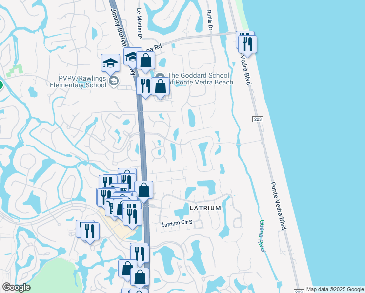 map of restaurants, bars, coffee shops, grocery stores, and more near 136 Coastal Oak Circle in Ponte Vedra Beach