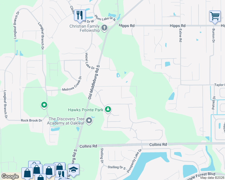 map of restaurants, bars, coffee shops, grocery stores, and more near 9690 Taylor Field Road in Jacksonville