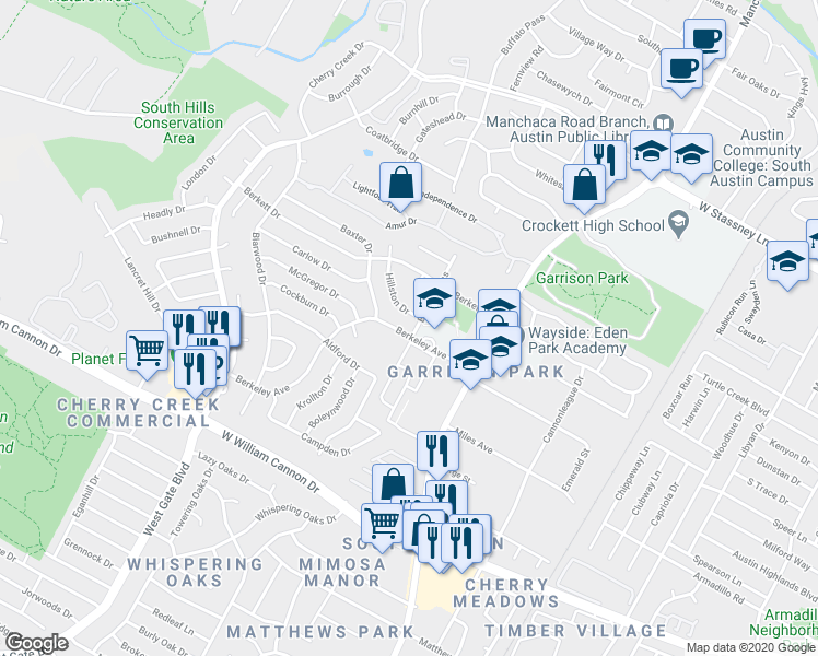 map of restaurants, bars, coffee shops, grocery stores, and more near 2400a Berkeley Avenue in Austin