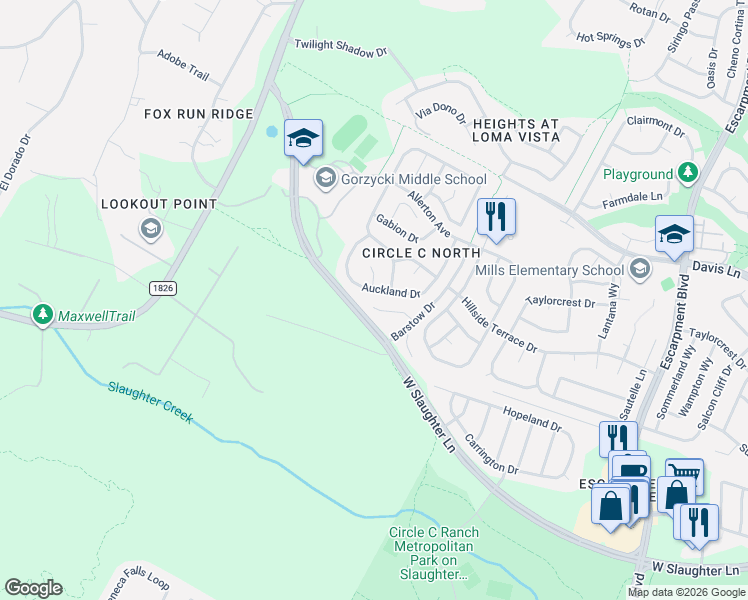 map of restaurants, bars, coffee shops, grocery stores, and more near 6917 Barstow Court in Austin
