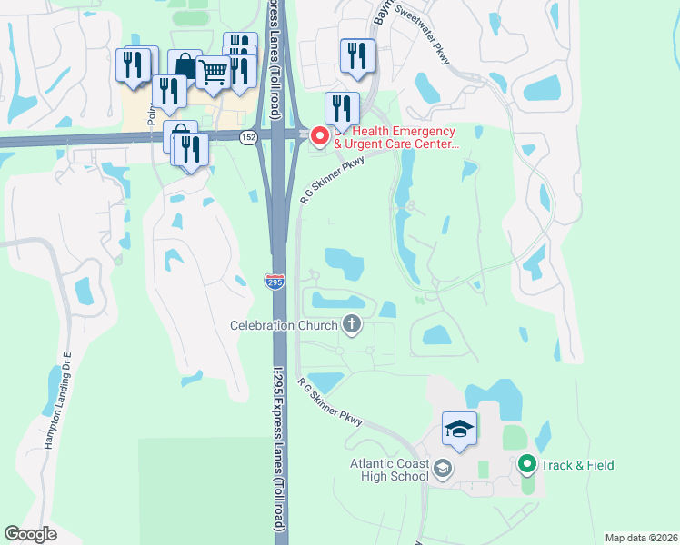 map of restaurants, bars, coffee shops, grocery stores, and more near 11251 Campfield Drive in Jacksonville