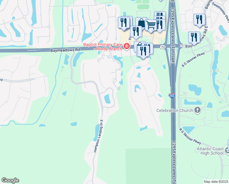 map of restaurants, bars, coffee shops, grocery stores, and more near 8793 Brighton Hill Circle East in Jacksonville