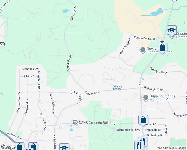 map of restaurants, bars, coffee shops, grocery stores, and more near 241 Hilltop Drive in Dripping Springs