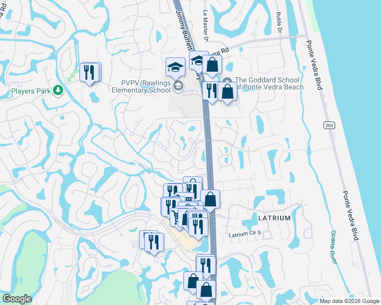 map of restaurants, bars, coffee shops, grocery stores, and more near 27 Arbor Club Dr in Palm Valley