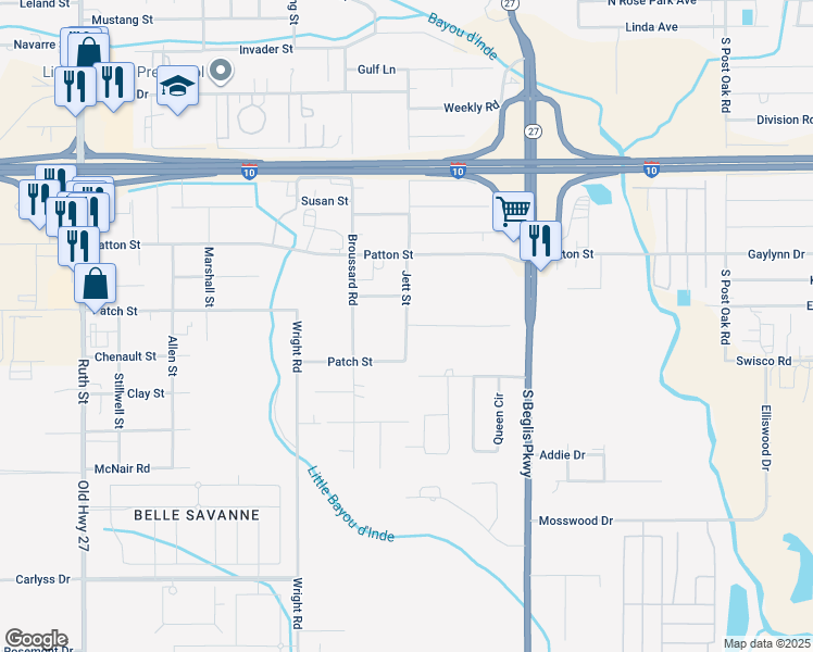 map of restaurants, bars, coffee shops, grocery stores, and more near 2900 Jett Street in Sulphur