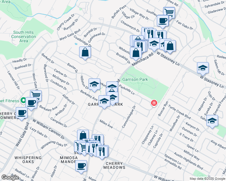 map of restaurants, bars, coffee shops, grocery stores, and more near Manchaca Rd & Berkett Dr in Austin