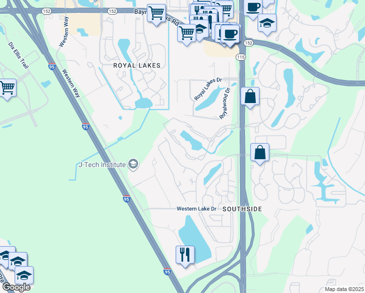 map of restaurants, bars, coffee shops, grocery stores, and more near 6139 Lake Tahoe Drive in Jacksonville