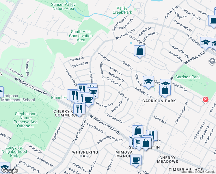 map of restaurants, bars, coffee shops, grocery stores, and more near 6605 Wilton Circle in Austin