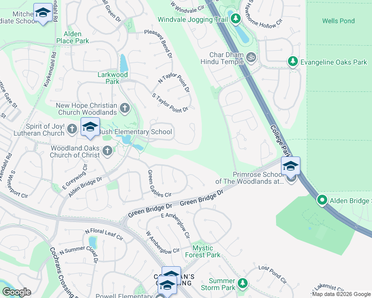 map of restaurants, bars, coffee shops, grocery stores, and more near 39 Meadow Brook Place in Spring