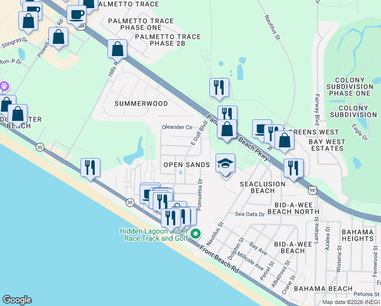 map of restaurants, bars, coffee shops, grocery stores, and more near in Rosemary Beach