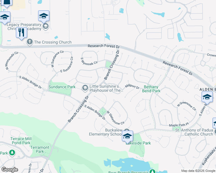 map of restaurants, bars, coffee shops, grocery stores, and more near 127 South Millport Circle in Spring