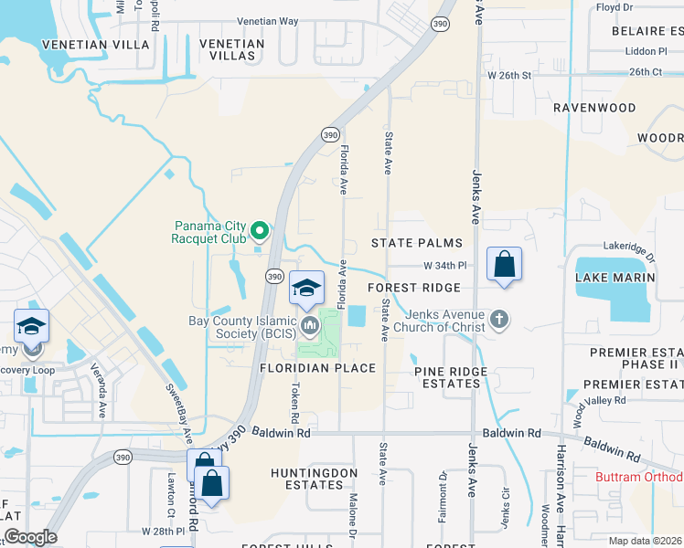 map of restaurants, bars, coffee shops, grocery stores, and more near 3504 Florida Avenue in Panama City