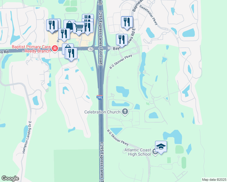 map of restaurants, bars, coffee shops, grocery stores, and more near 11251 Campfield Drive in Jacksonville