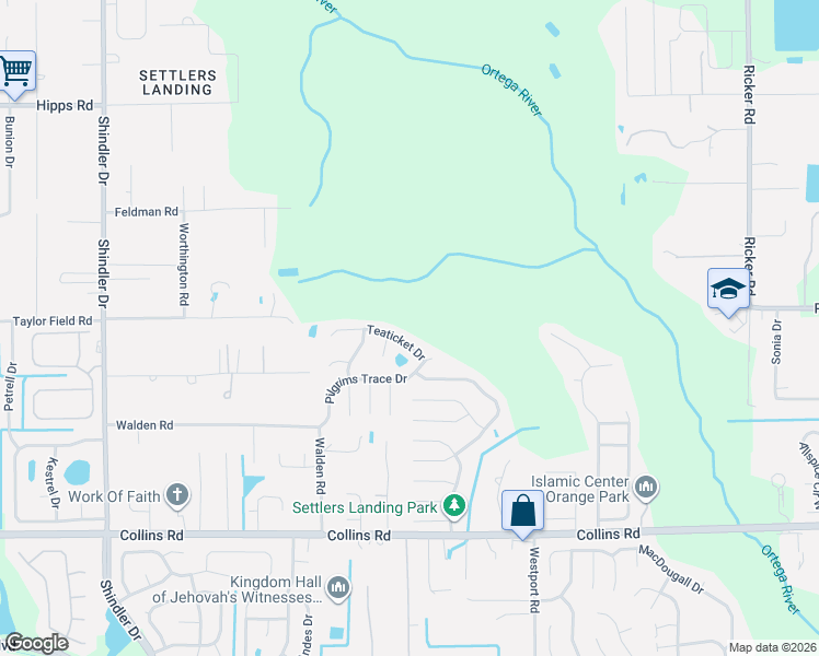 map of restaurants, bars, coffee shops, grocery stores, and more near 8150 Teaticket Drive in Jacksonville