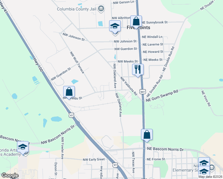 map of restaurants, bars, coffee shops, grocery stores, and more near 286 Northwest Waldo Street in Lake City
