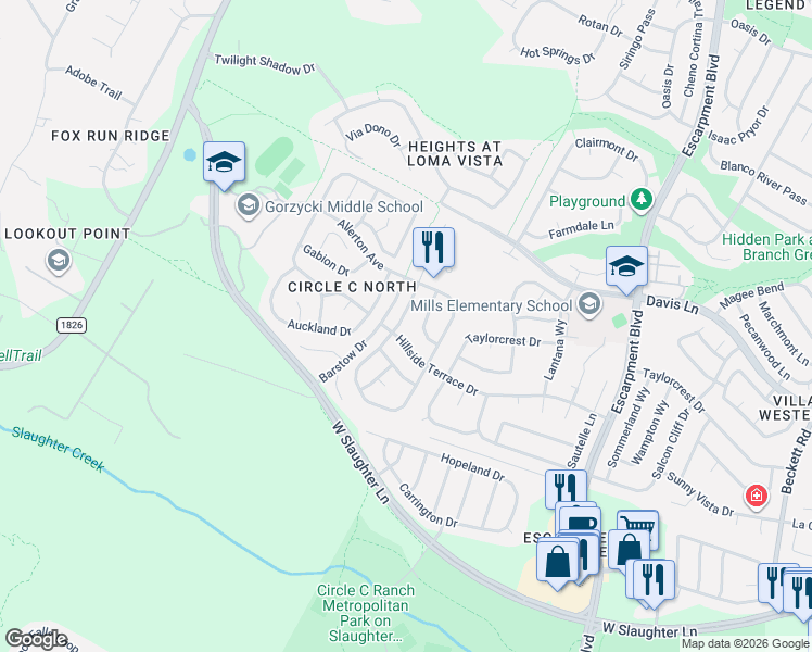 map of restaurants, bars, coffee shops, grocery stores, and more near 9131 Edwardson Lane in Austin