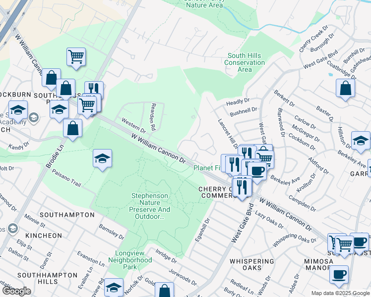 map of restaurants, bars, coffee shops, grocery stores, and more near 3014 West William Cannon Drive in Austin