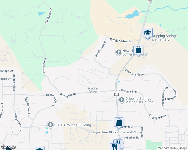 map of restaurants, bars, coffee shops, grocery stores, and more near 410 Whisenant Lane in Dripping Springs