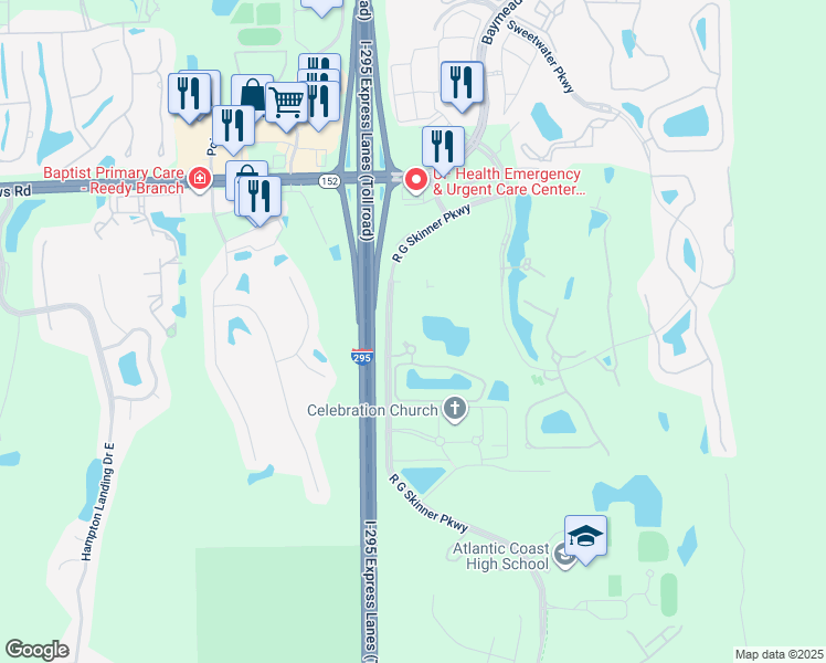 map of restaurants, bars, coffee shops, grocery stores, and more near 11251 Campfield Drive in Jacksonville