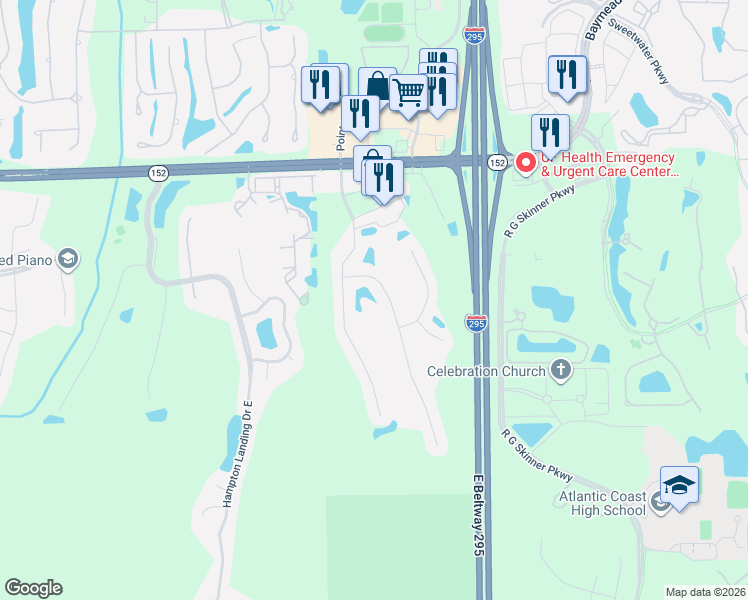 map of restaurants, bars, coffee shops, grocery stores, and more near 8664 Canopy Oaks Drive in Jacksonville
