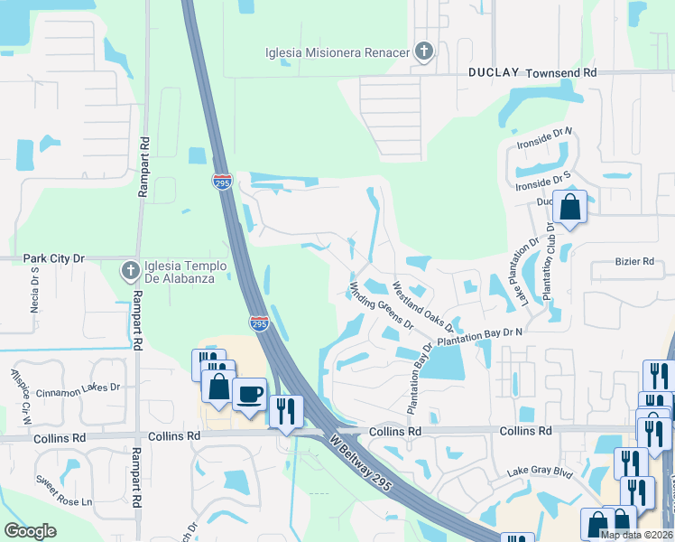 map of restaurants, bars, coffee shops, grocery stores, and more near 7400 Steventon Way in Jacksonville