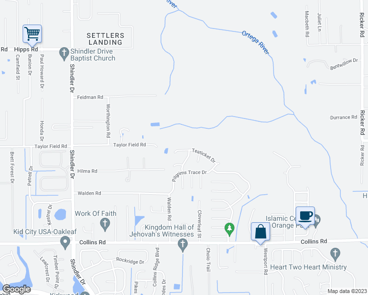 map of restaurants, bars, coffee shops, grocery stores, and more near 8243 Teaticket Drive in Jacksonville