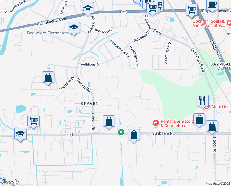 map of restaurants, bars, coffee shops, grocery stores, and more near 9248 Jaybird Circle North in Jacksonville